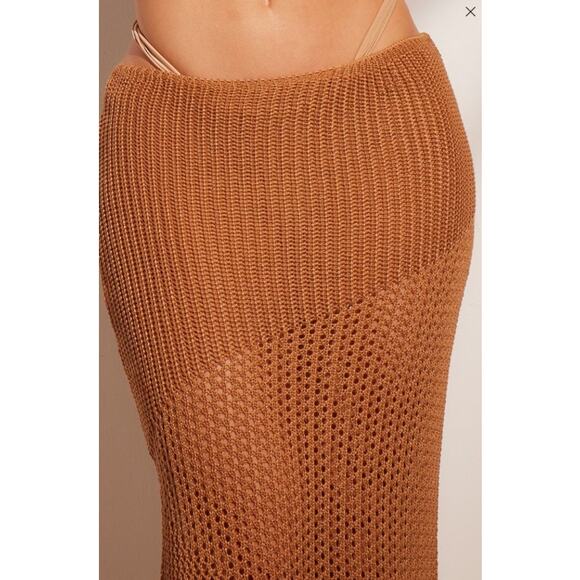Prettylittlething Tan Crochet Maxi Beach Skirt US Size 8 NWT - Picture 4 of 7